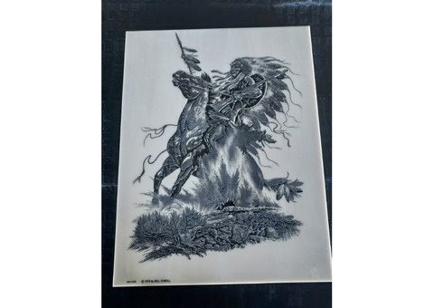 MONTANA MEMORABILIA: Bill O'Neill Etched Marble Art ORIGINAL “War Chief”