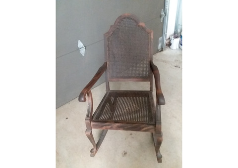 Antique Wooden Rocker with Original Intact Pressed Cane Back & Seat