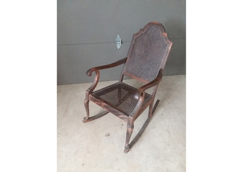 Antique Wooden Rocker with Original Intact Pressed Cane Back & Seat