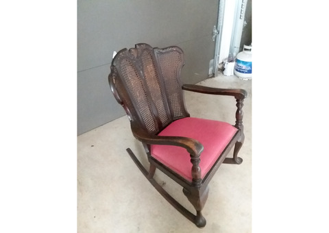 Antique Wooden Rocker with Original Intact Pressed Cane Back / Padded Seat