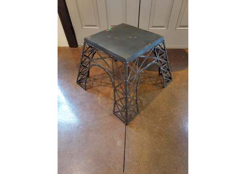 Eclectic Square Metal Side Table with a Nod to Eiffel Tower