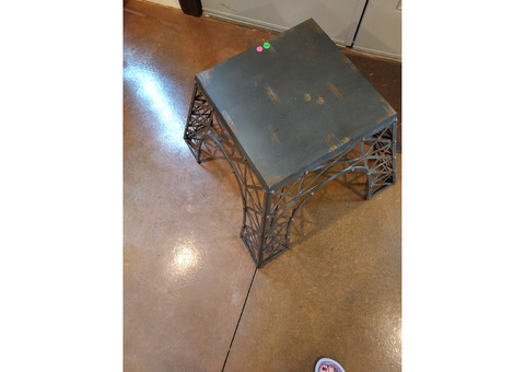 Eclectic Square Metal Side Table with a Nod to Eiffel Tower