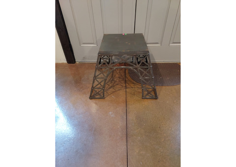 Eclectic Square Metal Side Table with a Nod to Eiffel Tower